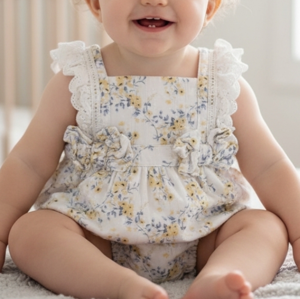 Happily Grey Floral Sleeveless Onesie Ruffle Outfit
